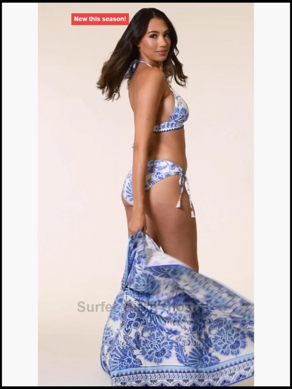 Banded Halter Bikini Swimsuit Top with Tassel & Ring Detail